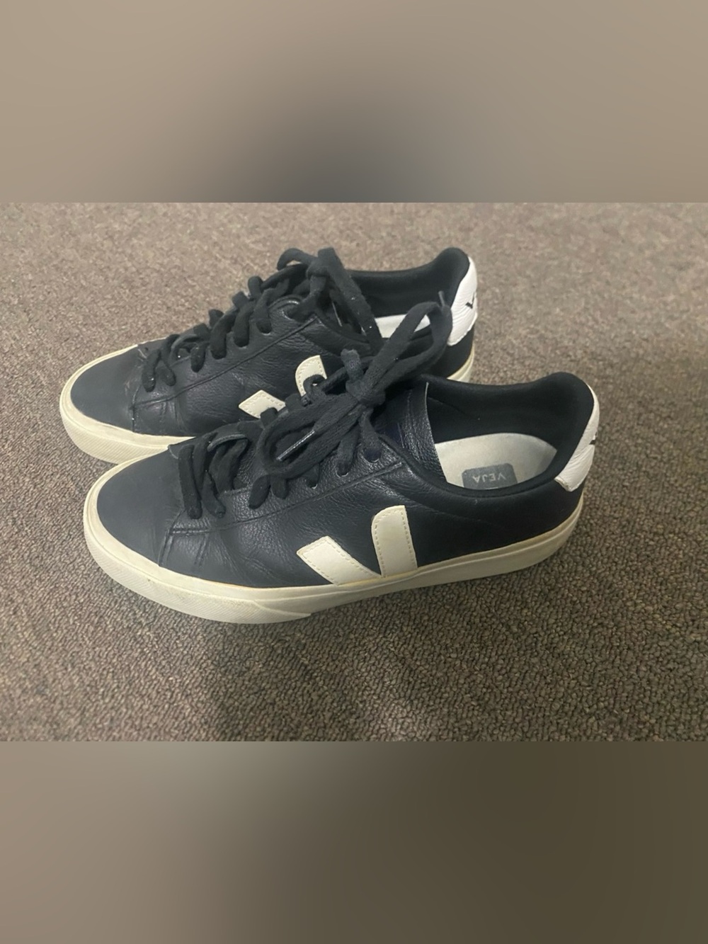 Veja Women's Black Leather Sneakers with Cream Accents